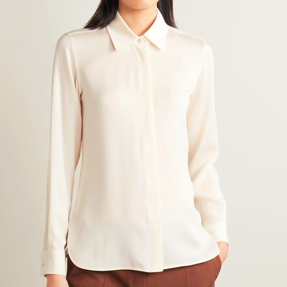 Max Mara Filmato Ivory Silk Crepe de Chine Buttoned Blouse - Picture 1 of 11